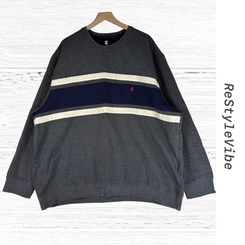 IZOD Men’s Size 3XL XXXL Sweatshirt Crewneck Style Striped Embroidered Logo